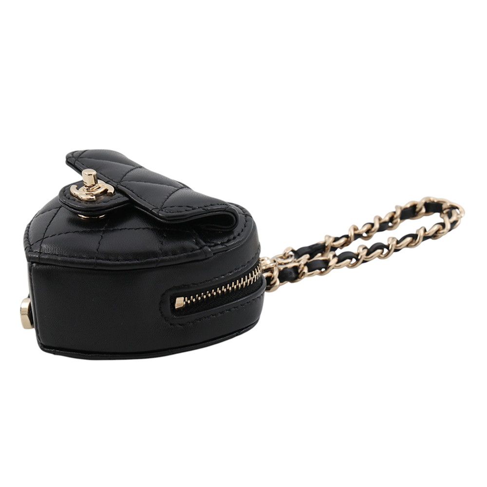 Chanel Bag Charm Quilted Heart Mini Lambskin Black — view 2