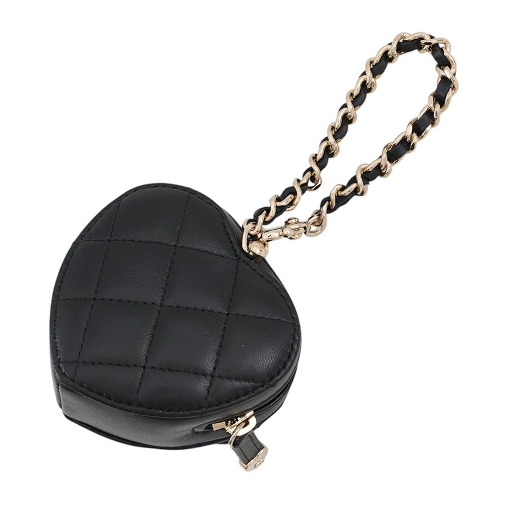 Chanel Bag Charm Quilted Heart Mini Lambskin Black — view 3