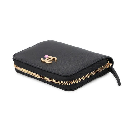 Chanel Coin Case CC Logo Apple Motif Zip Purse Goatskin Wallet Black — view 2