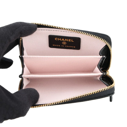 Chanel Coin Case CC Logo Apple Motif Zip Purse Goatskin Wallet Black — view 4