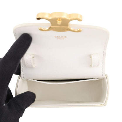 Celine Shoulder Bag Triomphe Mini Claude Shiny Calf Leather White — view 5