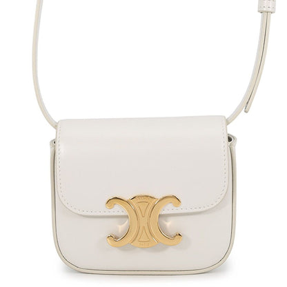 Celine Shoulder Bag Triomphe Mini Claude Shiny Calf Leather White