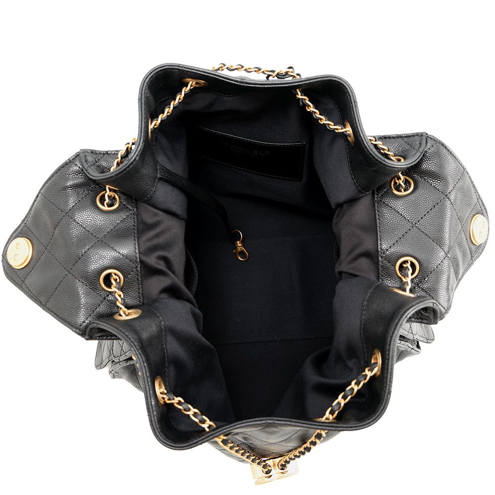 Chanel Chain Shoulder Bag 25 CC Logo Quilted Caviar Leather Black — view 5