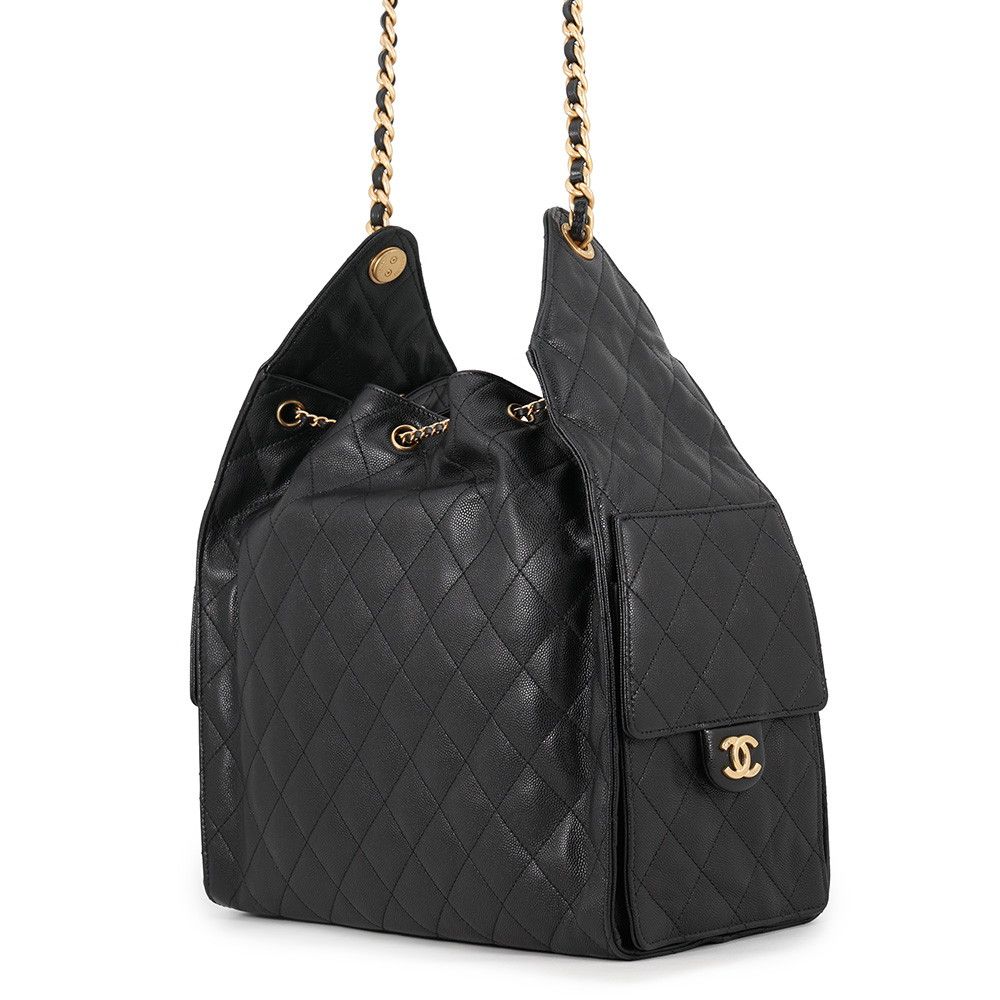 Chanel Chain Shoulder Bag 25 CC Logo Quilted Caviar Leather Black — view 2