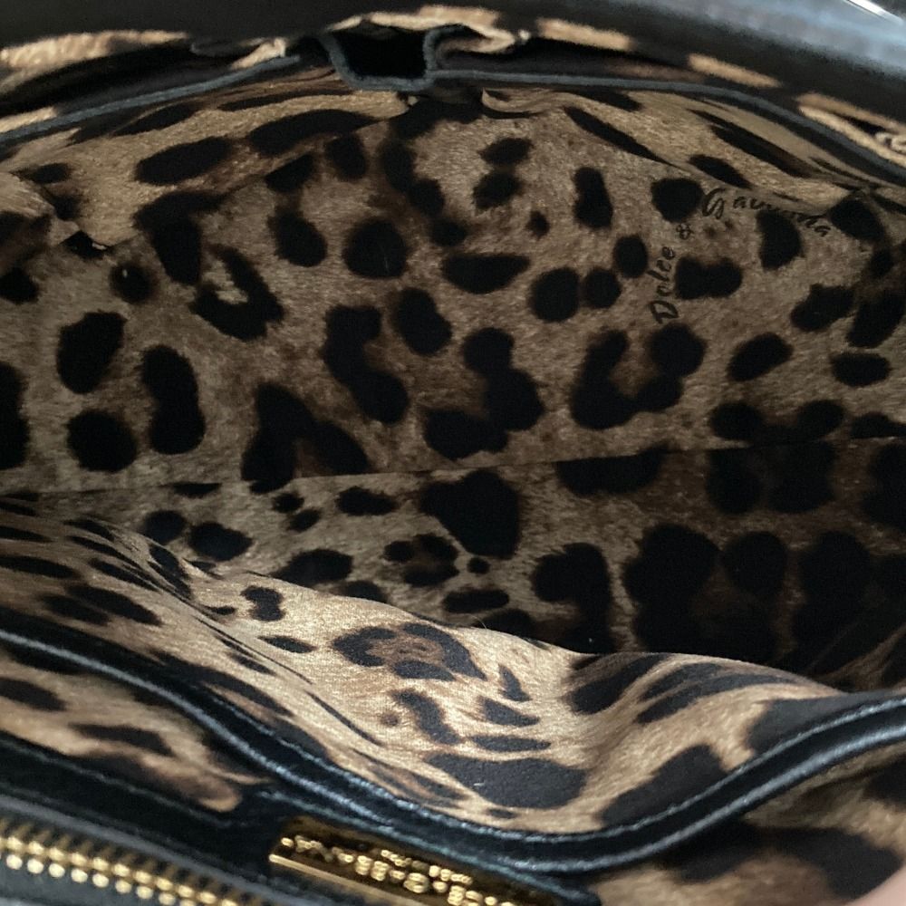 Dolce & Gabbana Sicily Lining Leopard 2-Way Tote Shoulder Bag Black — view 6