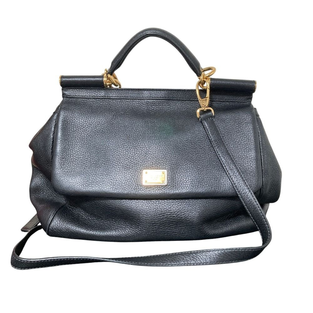 Dolce & Gabbana Sicily Lining Leopard 2-Way Tote Shoulder Bag Black