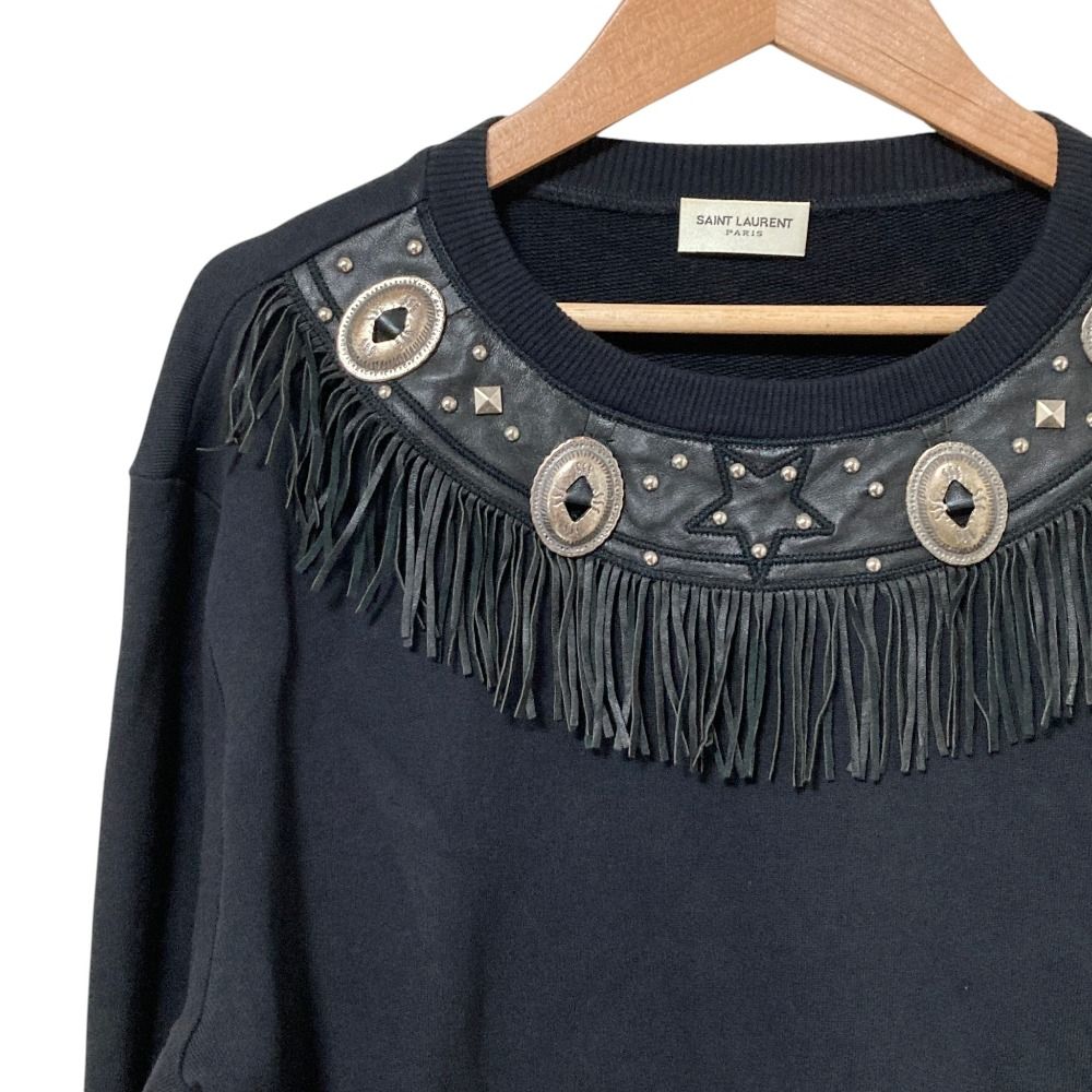 Saint Laurent Paris Hedi Slimane Era Leather Trim Concho Fringe Sweatshirt M — view 3