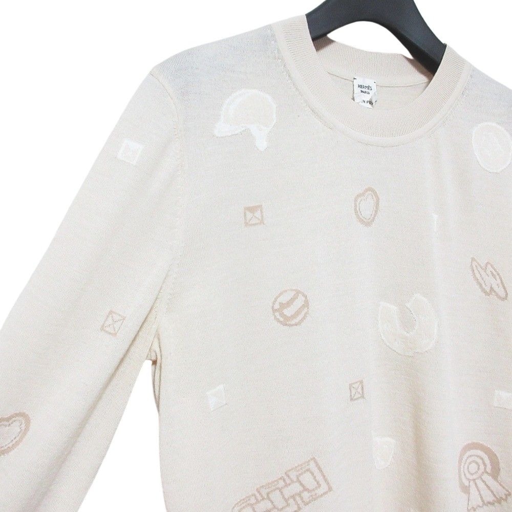 Hermes Candy Libris Wool Knit Sweater 40 Beige — view 3