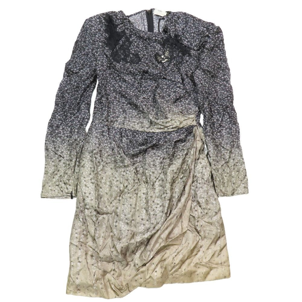 Fendi Daily Dresses Floral Dress Long Sleeve All Pattern Silk 42 Gradation Gray