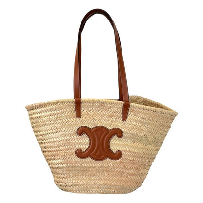 Celine Large Triomphe Raffia Leather Basket Bag Classic Pannier Natural