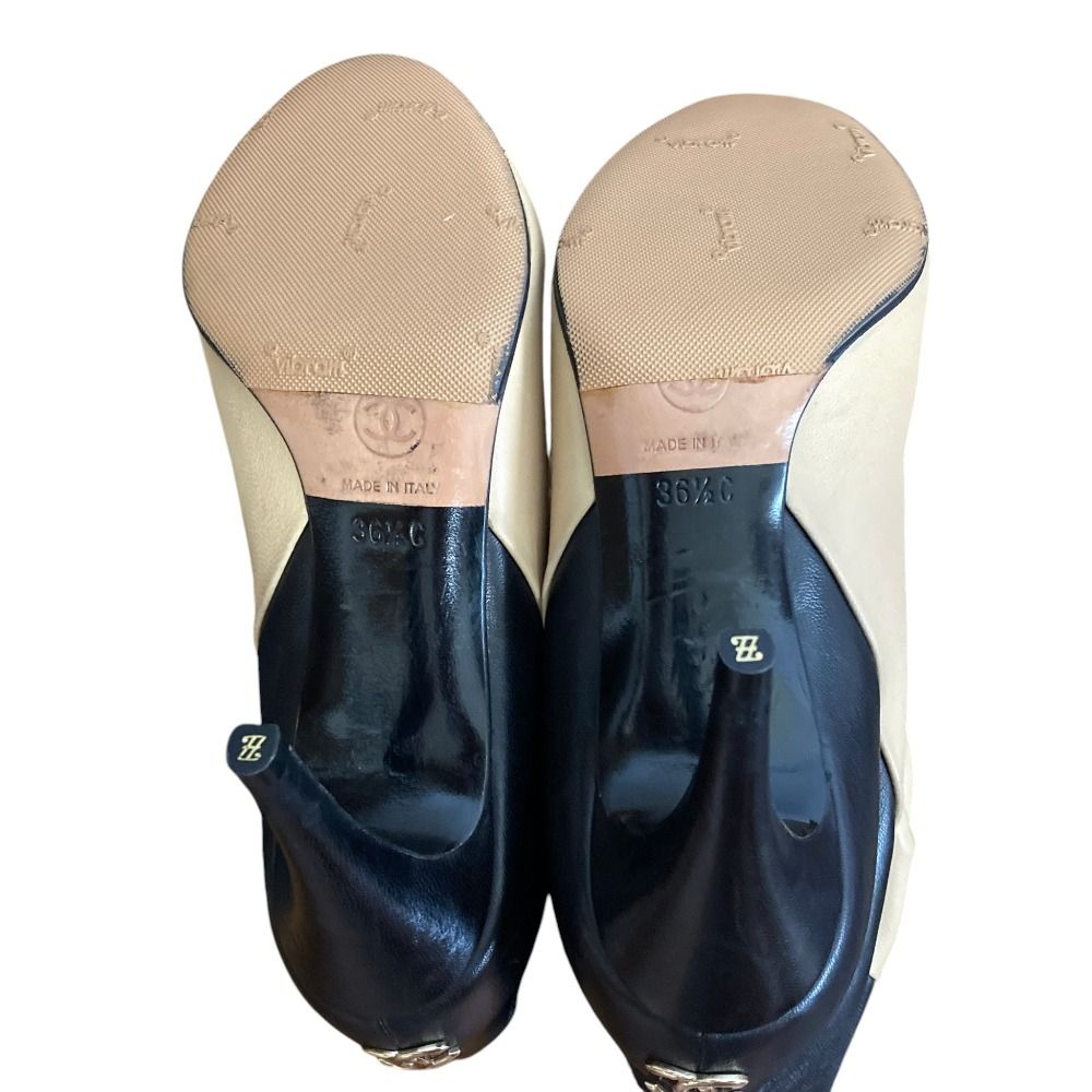 Chanel Bicolor Leather Long Boots Beige Black 36.5 — view 6