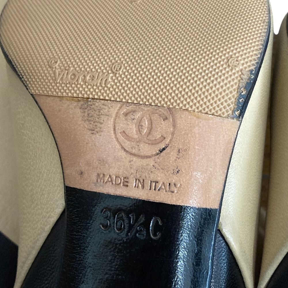 Chanel Bicolor Leather Long Boots Beige Black 36.5 — view 7