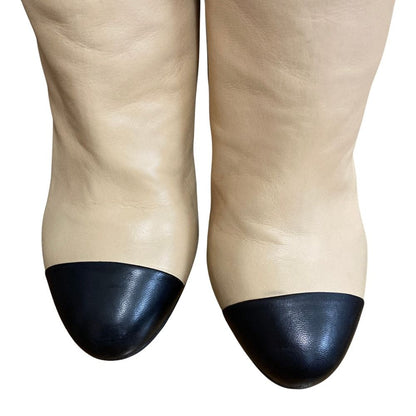 Chanel Bicolor Leather Long Boots Beige Black 36.5 — view 4