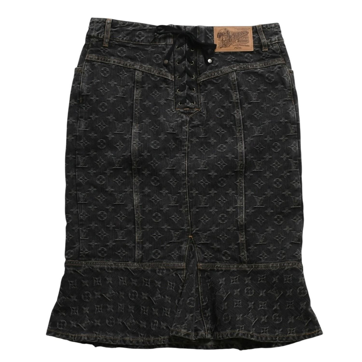 Louis Vuitton Monogram Denim Mermaid Skirt Black Lace-up Ribbon — view 2