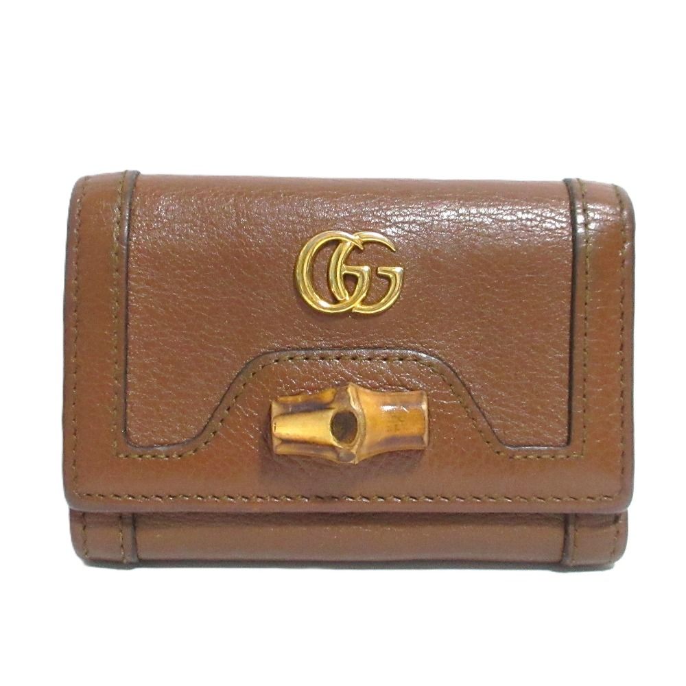 Gucci Diana Bamboo Compact Wallet Trifold Brown