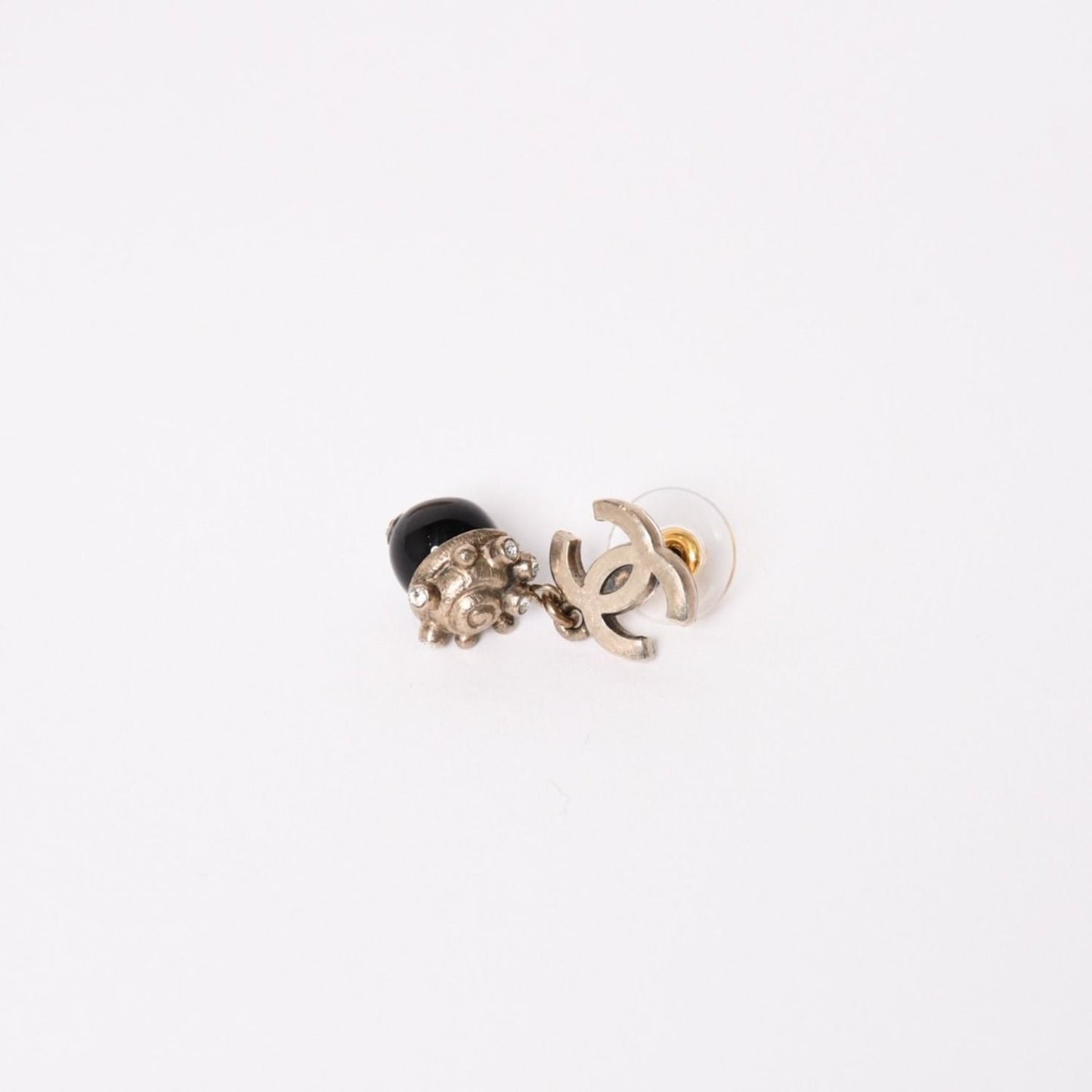 Chanel CC Logo Swing Ball Earrings 05 Resin Rhinestone Black Silver — view 5