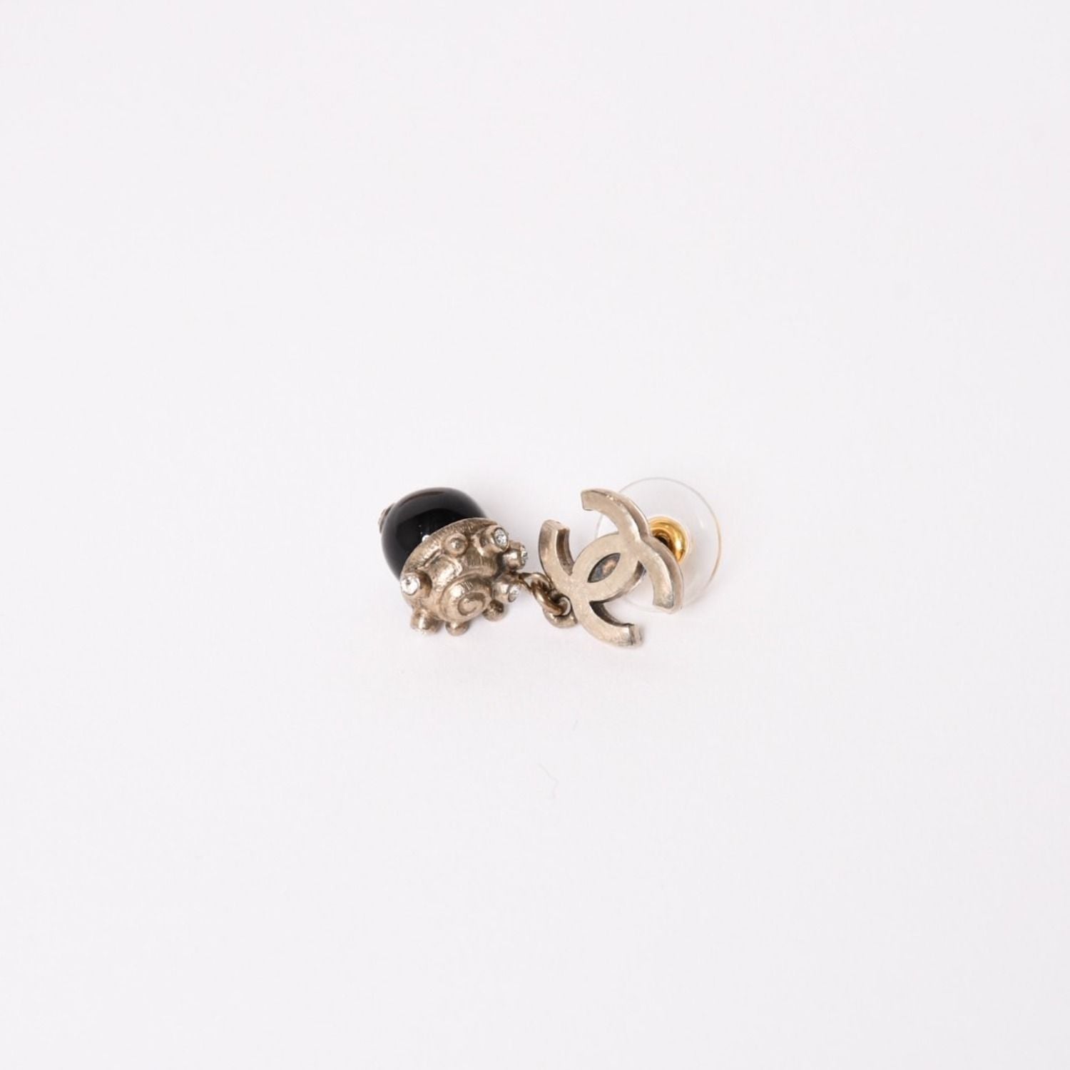 Chanel CC Logo Swing Ball Earrings 05 Resin Rhinestone Black Silver — view 5