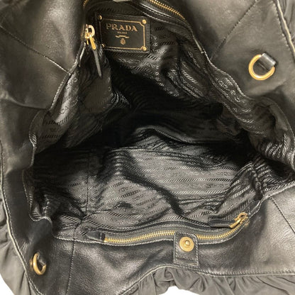 Prada Logo Jacquard Gathered Nylon Tote Black — view 7