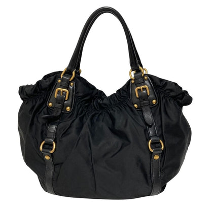 Prada Logo Jacquard Gathered Nylon Tote Black — view 2