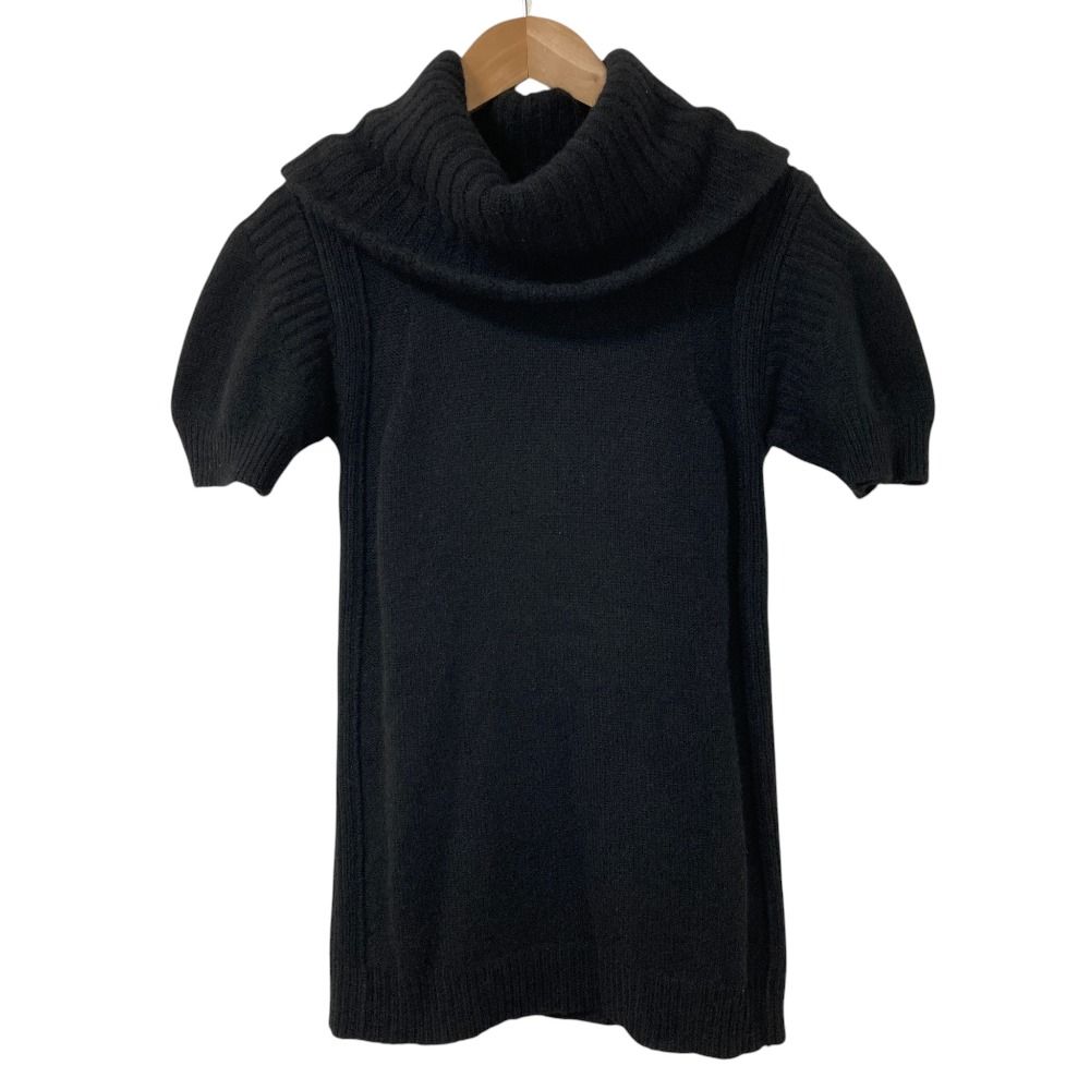 Celine Wide Turtle Short Sleeve Cashmere Knit Sweater S Black