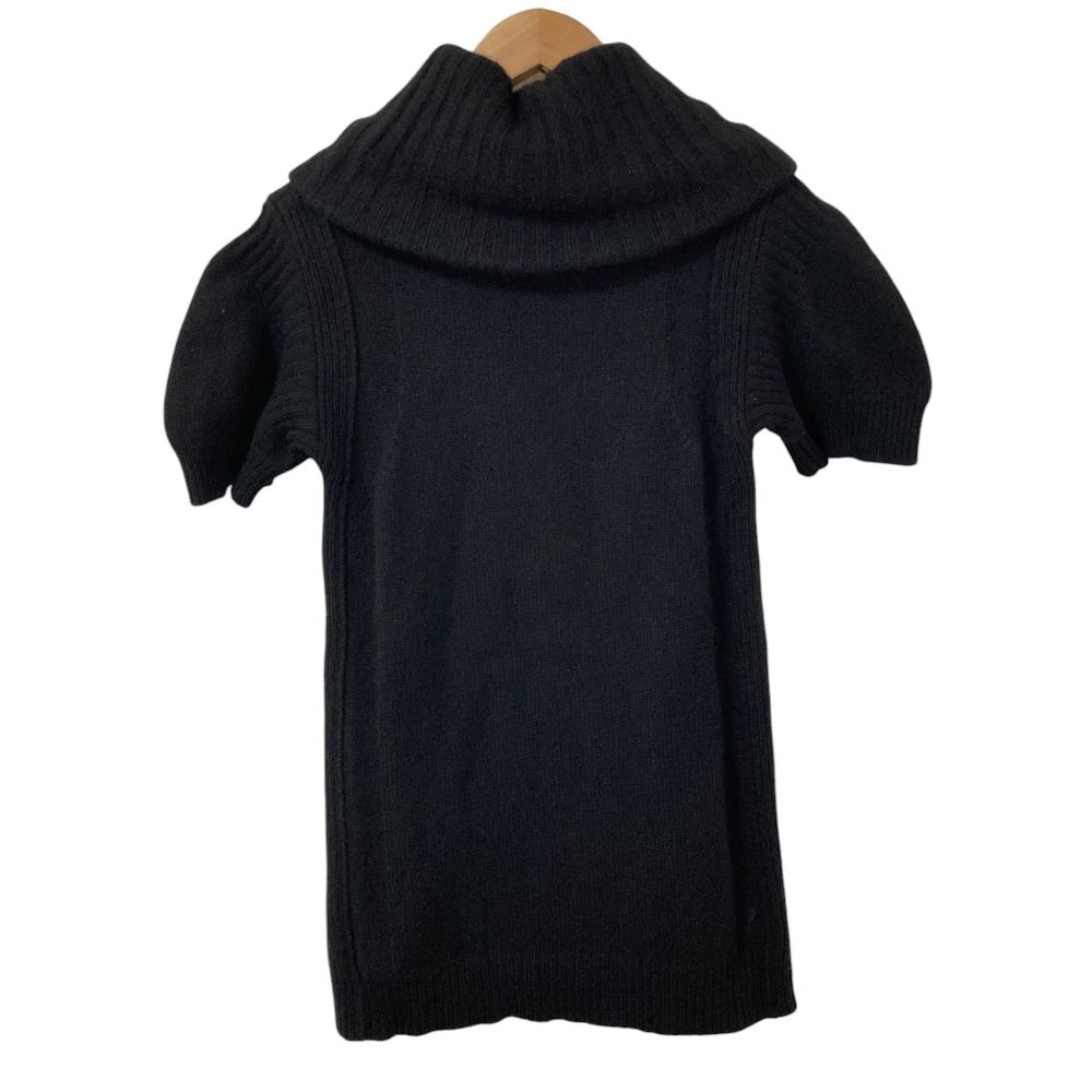 Celine Wide Turtle Short Sleeve Cashmere Knit Sweater S Black — view 2