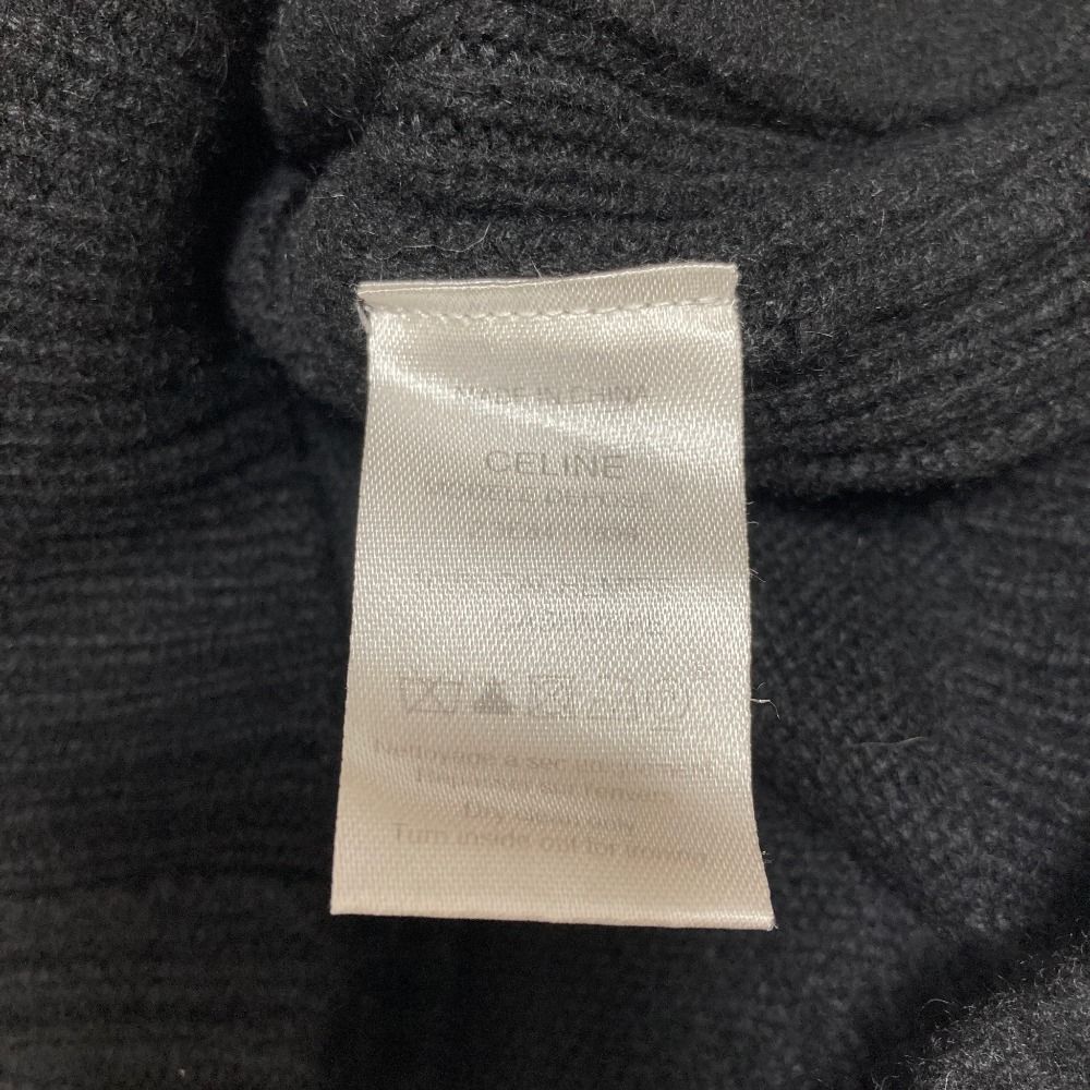 Celine Wide Turtle Short Sleeve Cashmere Knit Sweater S Black — view 6