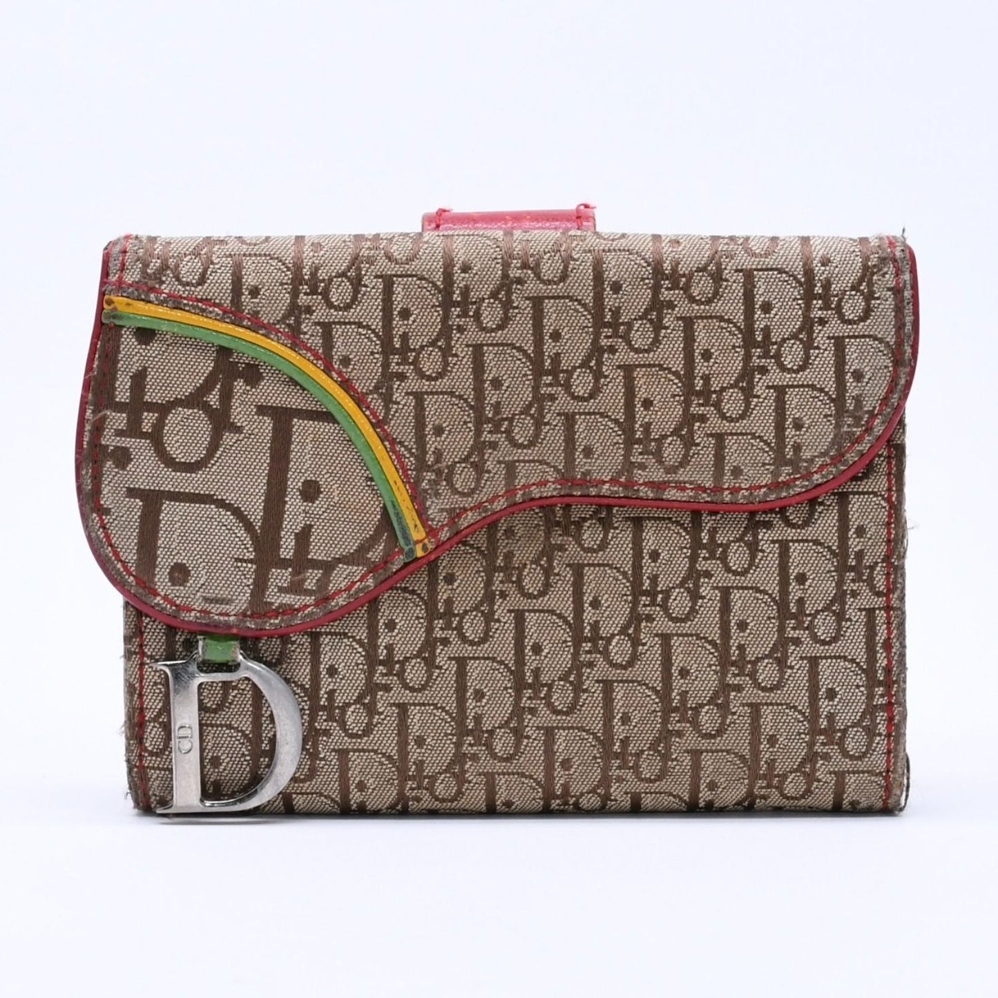 Dior Trotter Rasta Color Saddle Wallet Galliano Era Canvas D Beige