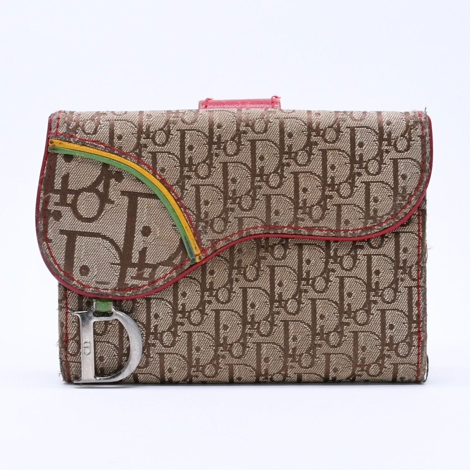 Dior Trotter Rasta Color Saddle Wallet Galliano Era Canvas D Beige
