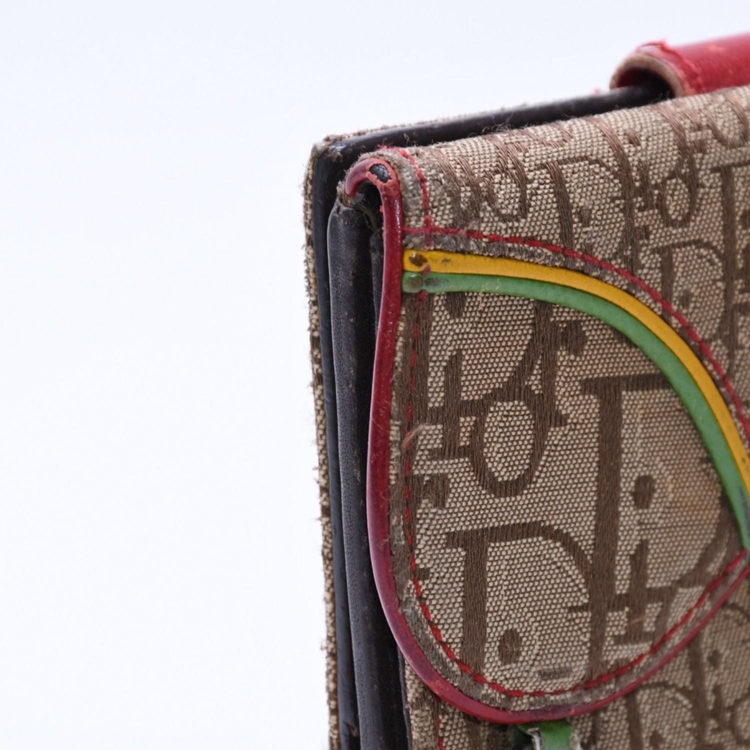 Dior Trotter Rasta Color Saddle Wallet Galliano Era Canvas D Beige — view 7