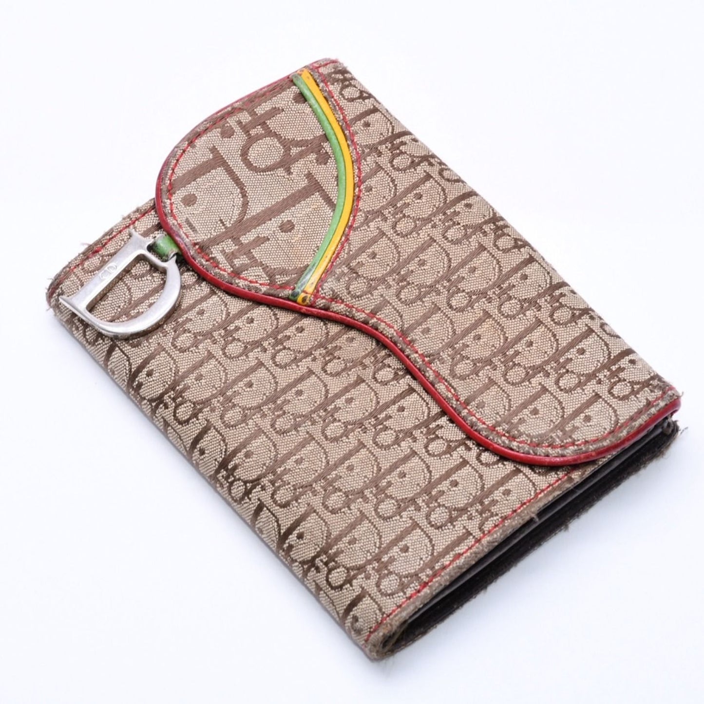 Dior Trotter Rasta Color Saddle Wallet Galliano Era Canvas D Beige — view 3