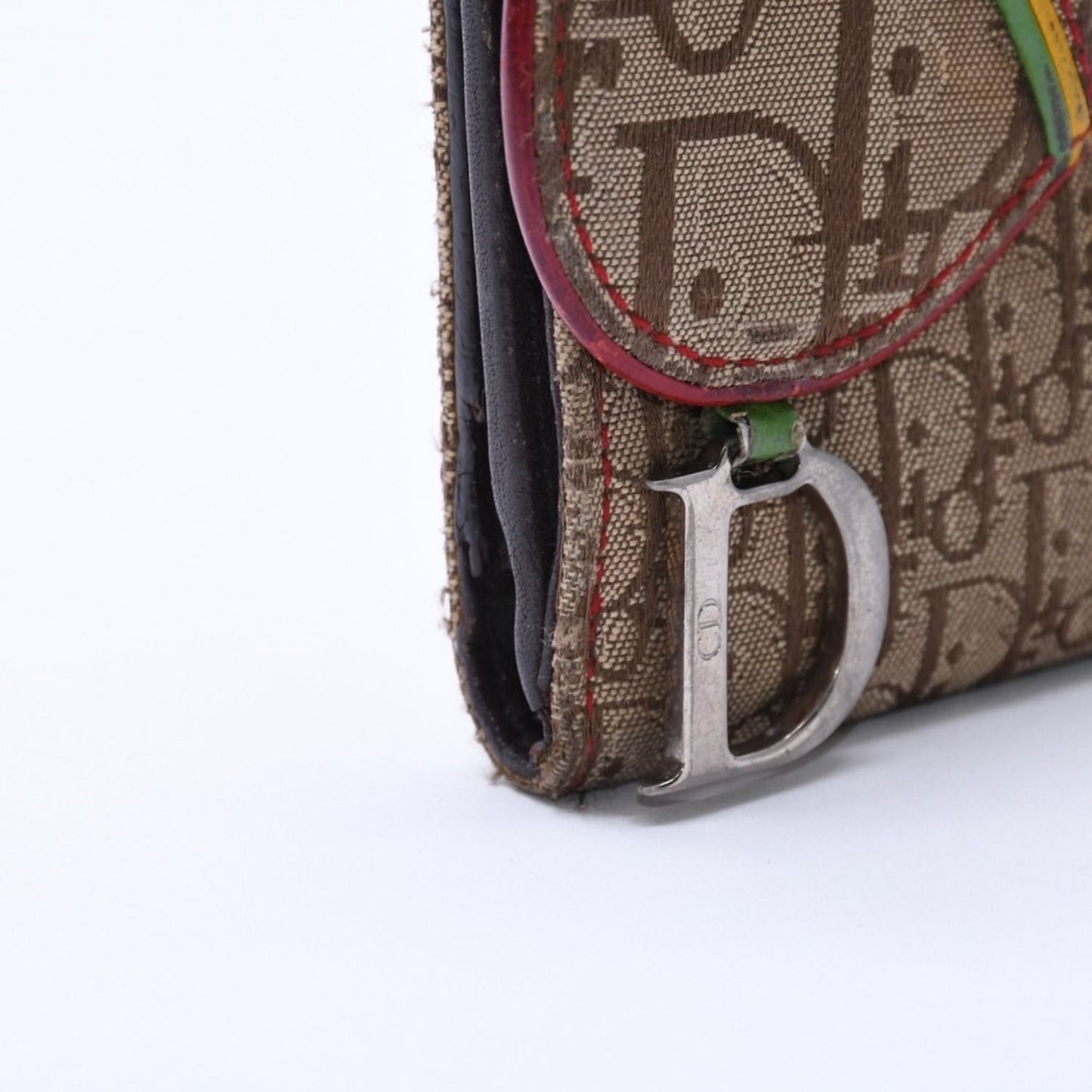 Dior Trotter Rasta Color Saddle Wallet Galliano Era Canvas D Beige — view 8