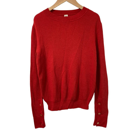 Hermes Logo Button Round Neck Rib Knit Sweater