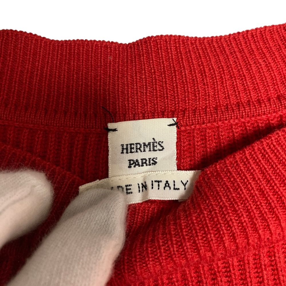 Hermes Logo Button Round Neck Rib Knit Sweater — view 6