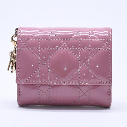 Dior Lady Lotus Wallet Patent Calfskin Cannage Pink Trifold — view 2