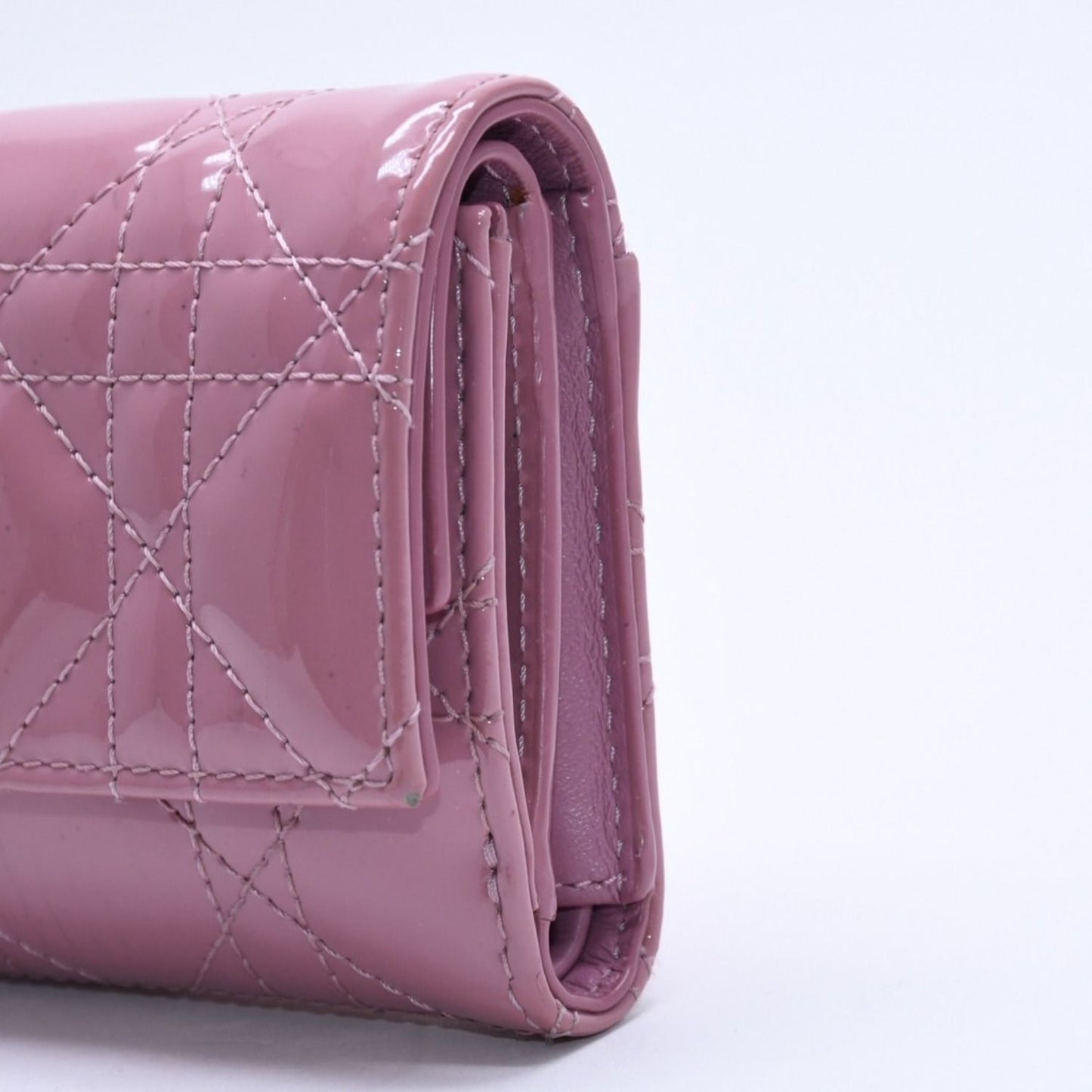 Dior Lady Lotus Wallet Patent Calfskin Cannage Pink Trifold — view 6