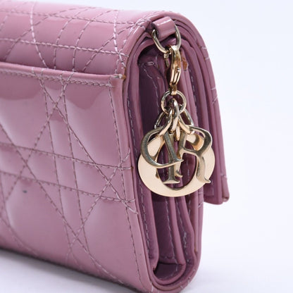 Dior Lady Lotus Wallet Patent Calfskin Cannage Pink Trifold — view 8