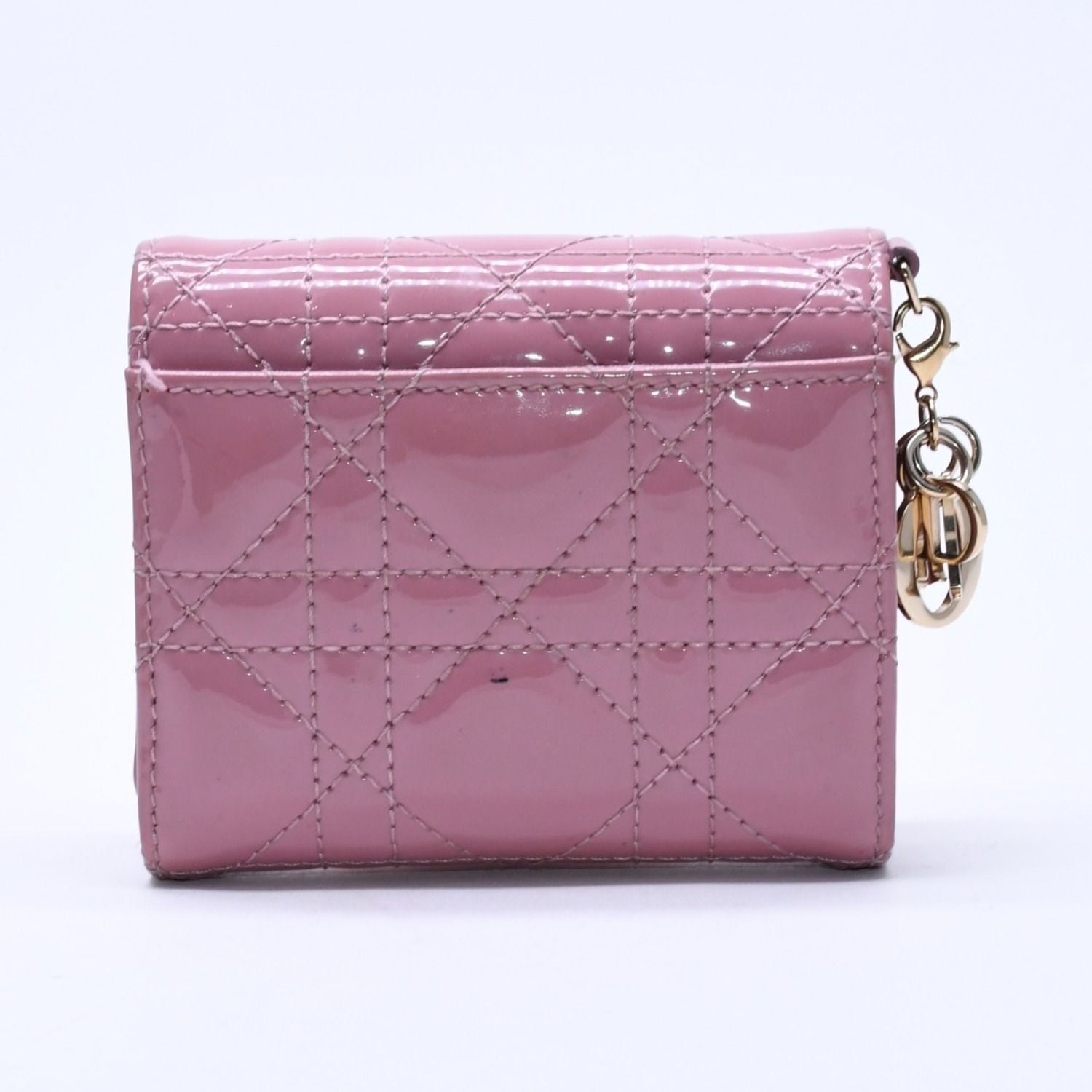 Dior Lady Lotus Wallet Patent Calfskin Cannage Pink Trifold — view 3