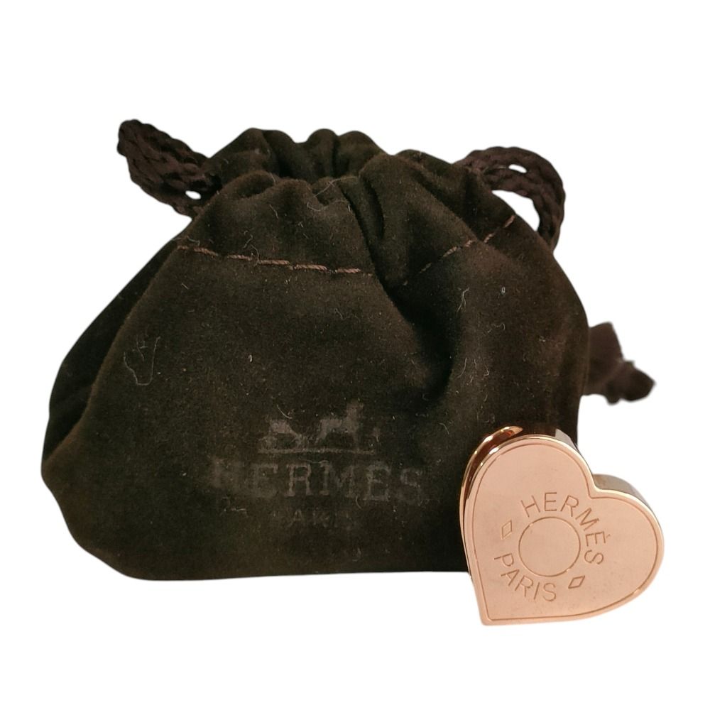 Hermes Mini Cou Heart Metal Scarf Ring Pink Gold — view 5