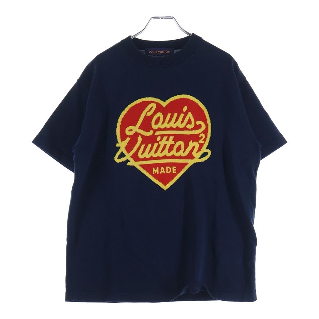 Louis Vuitton Inter Heart Logo Kuru Neck Pullover Short Sleeveknit Sweater Navy