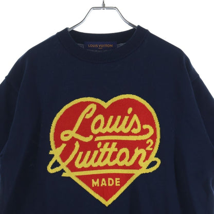 Louis Vuitton Inter Heart Logo Kuru Neck Pullover Short Sleeveknit Sweater Navy — view 3