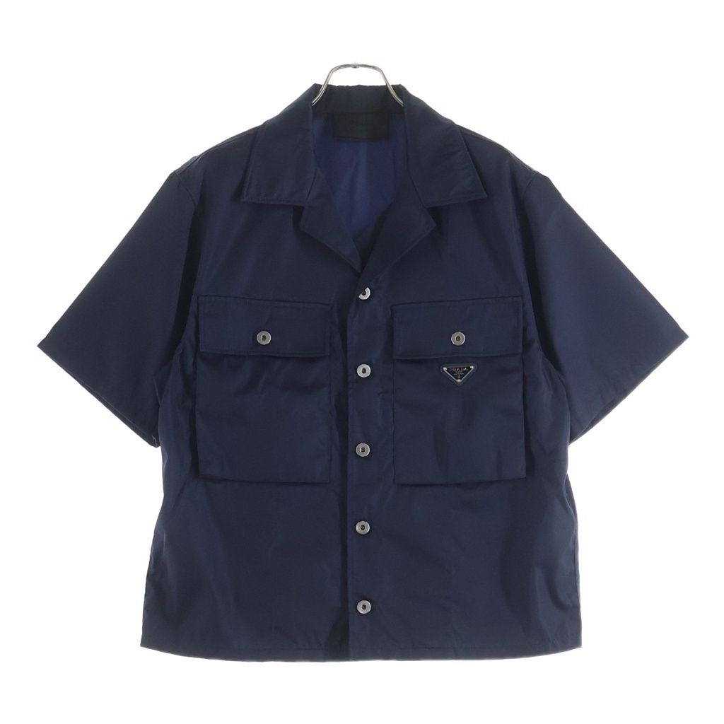 Prada Re-Nylon Triangle Logo Short Sleeveshirt Navy T-Shirt