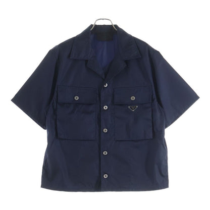 Prada Re-Nylon Triangle Logo Short Sleeveshirt Navy T-Shirt