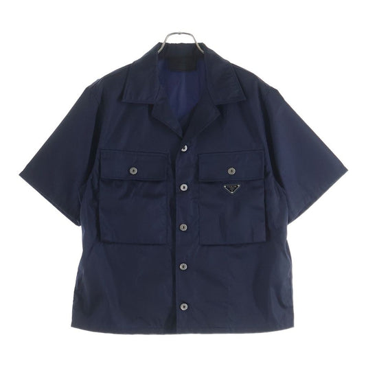 Prada Re-Nylon Triangle Logo Short Sleeveshirt Navy T-Shirt