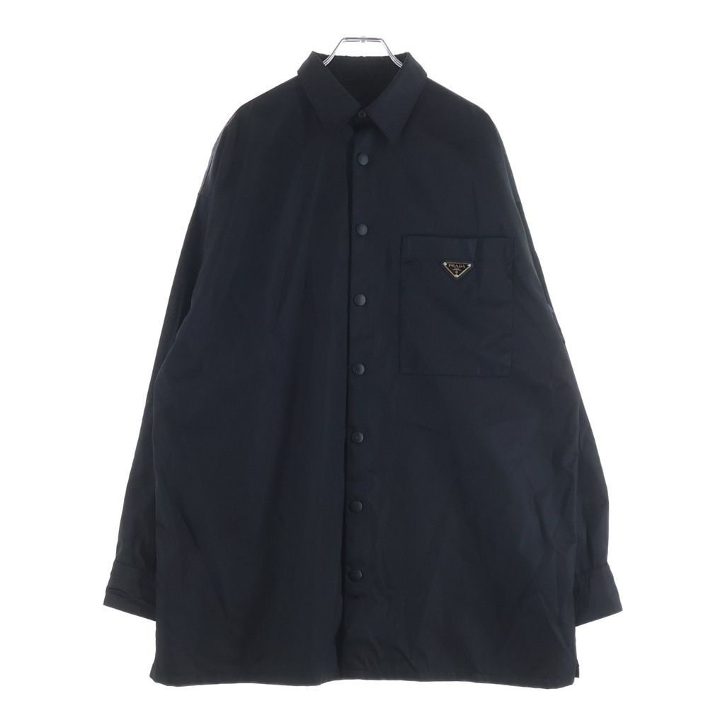 Prada Re-Nylon Oversize Shirt Triangle Logo Nylon Long Sleeve Black