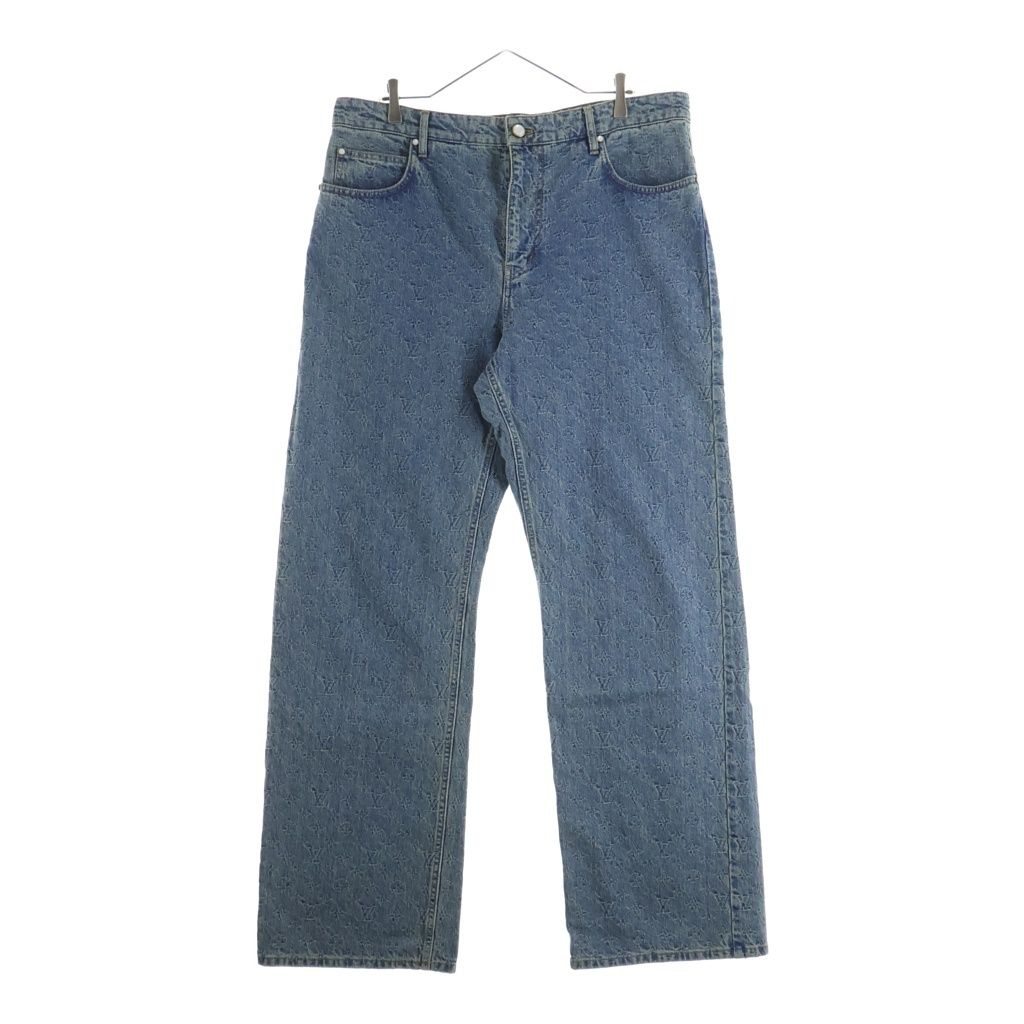 Louis Vuitton Monogram Embossed Pearl Button Zip Strike Denim Pants di