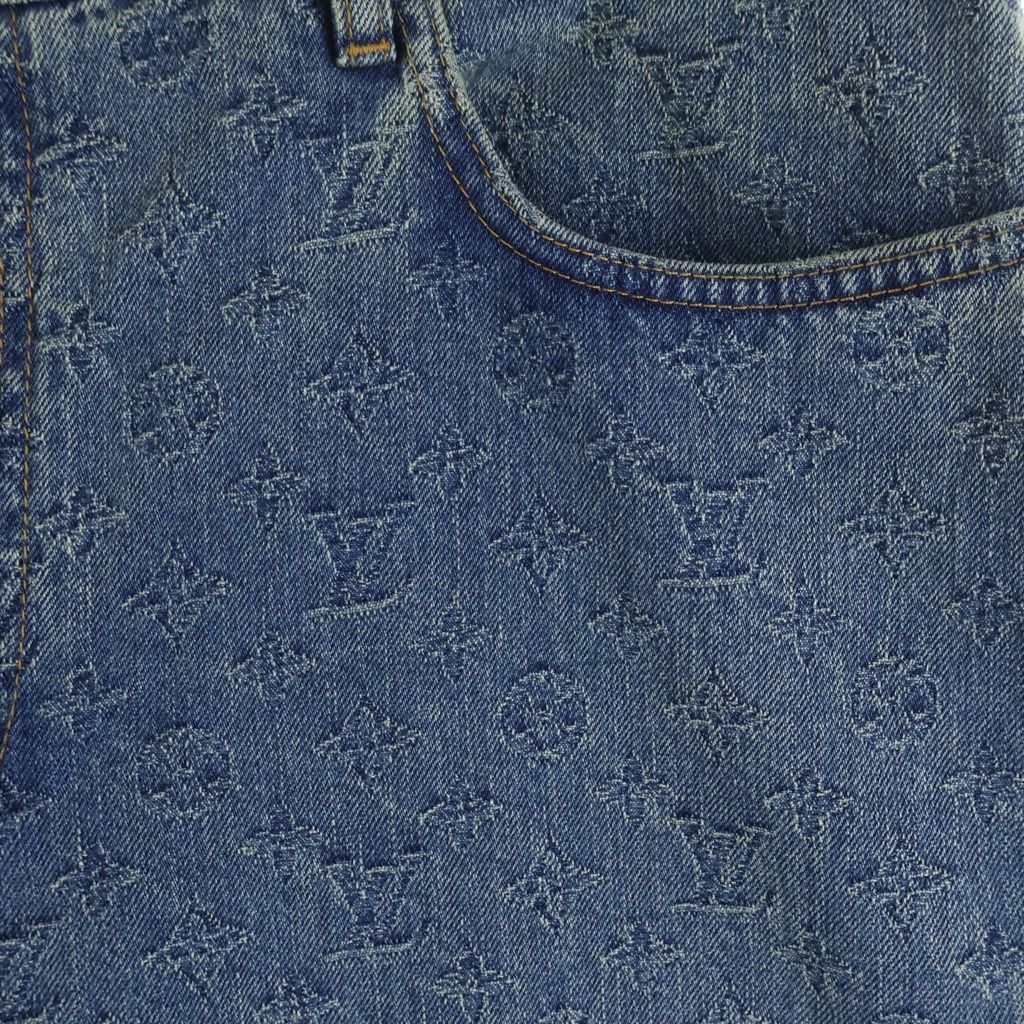 Louis Vuitton Monogram Embossed Pearl Button Zip Strike Denim Pants di — view 4
