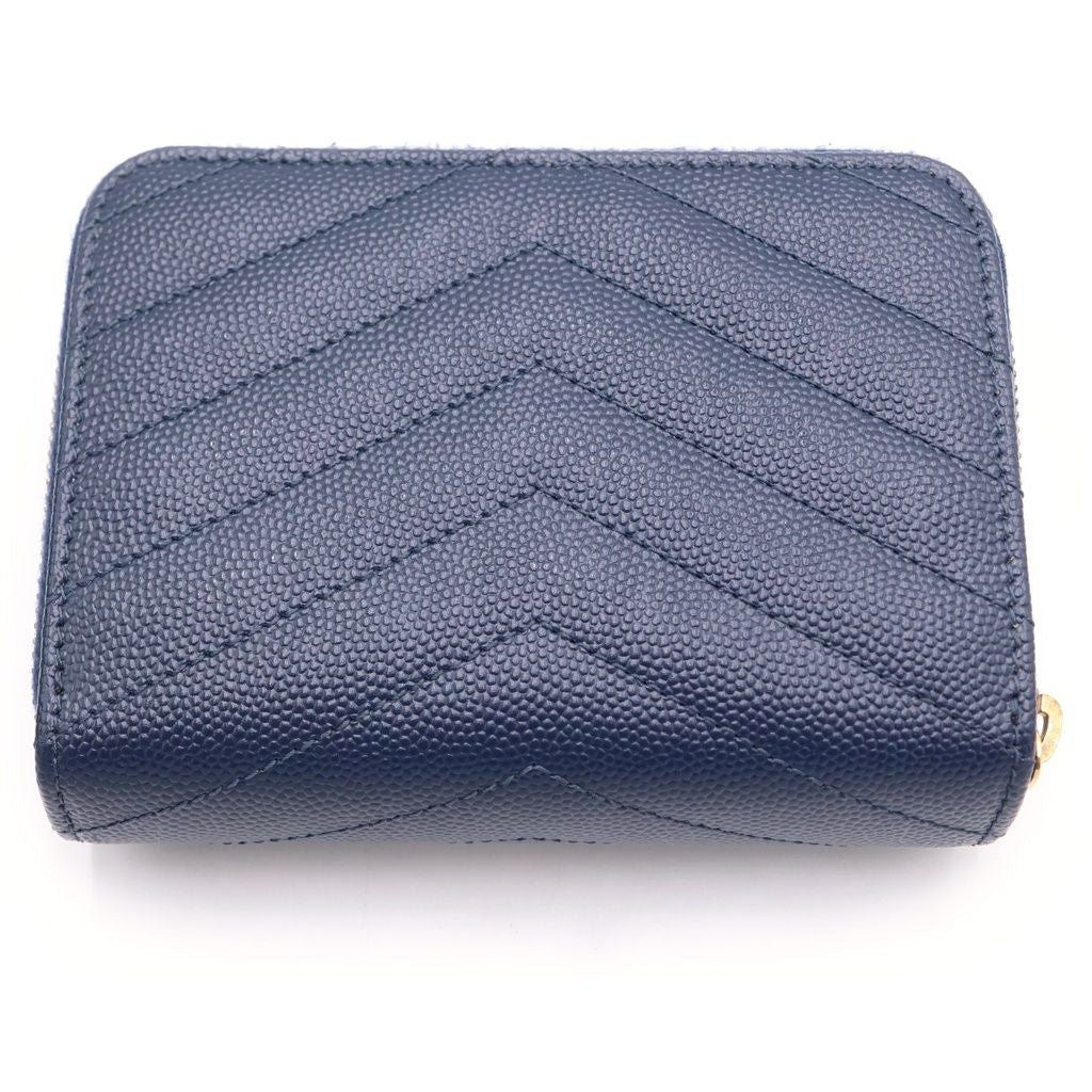 Saint Laurent Paris Compact Zip Round Wallet YSL Logo Leather Navy — view 2