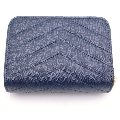 Saint Laurent Paris Compact Zip Round Wallet YSL Logo Leather Navy — view 2