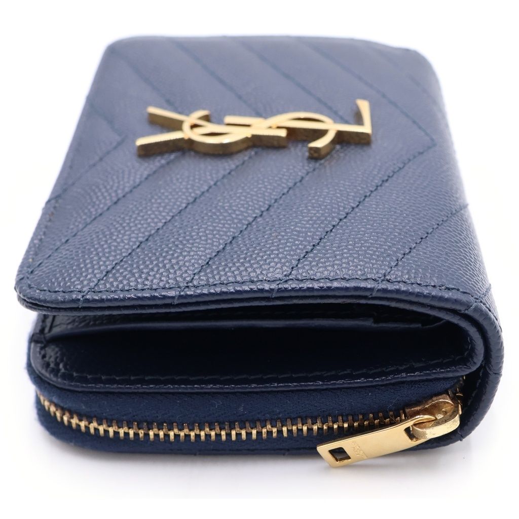 Saint Laurent Paris Compact Zip Round Wallet YSL Logo Leather Navy — view 3