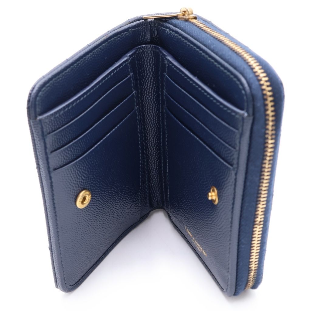 Saint Laurent Paris Compact Zip Round Wallet YSL Logo Leather Navy — view 4